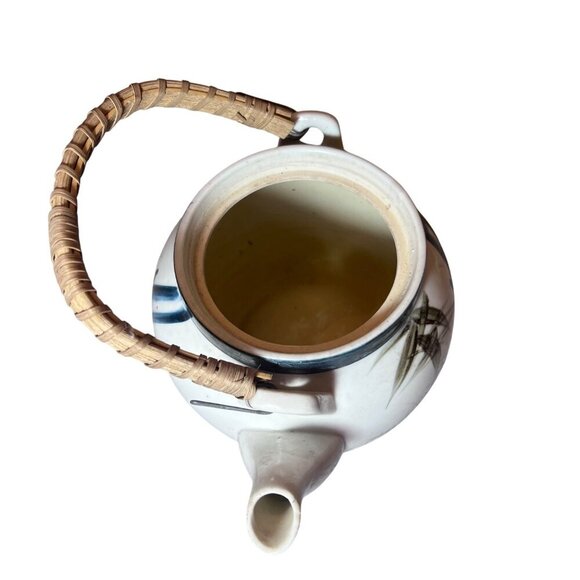 Vintage Japanese Ceramic Teapot With Bamboo Handle & Painted Bamboo Design - Picture 5 of 7